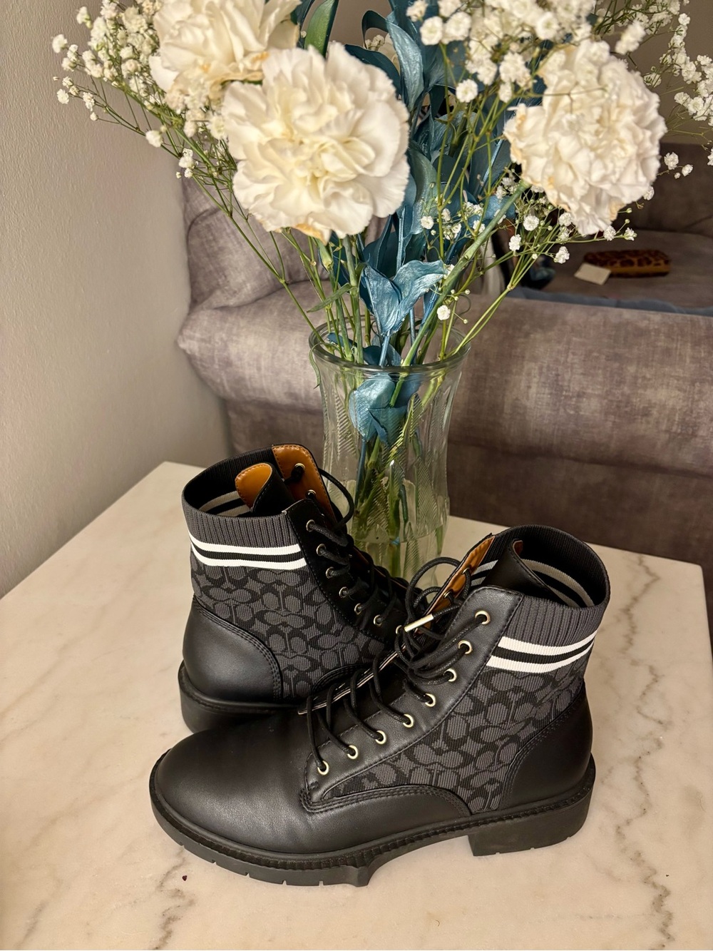 Coach Black and Tan Leather-Trimmed Knit Sneaker